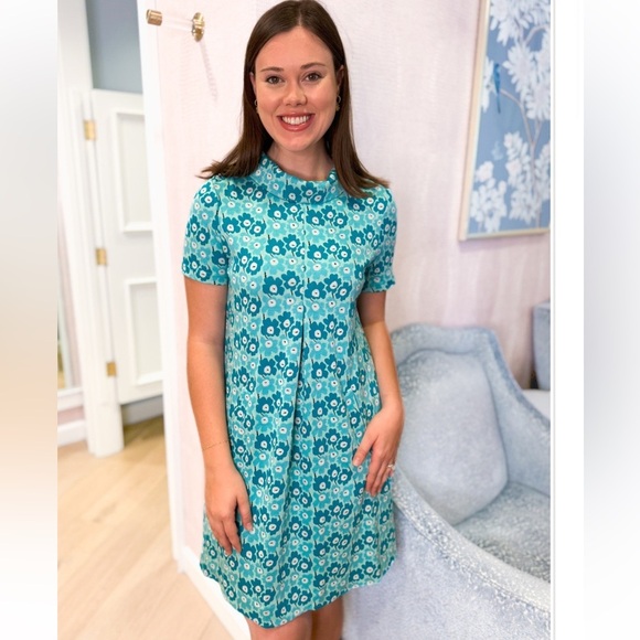 Tyler Boe Dresses & Skirts - Tyler Boe Kristen Jacquard Dress Multi Floral Aqua Blue S Women’s Short Sleeve